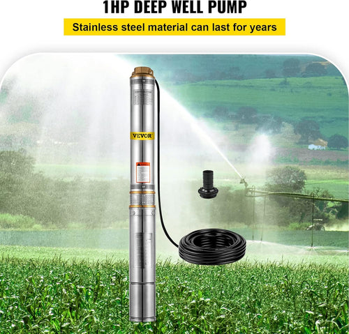 1 HP 33GPM 207ft Head 9.8ft Cable Stainless Steel Submersible Well Pump R29522