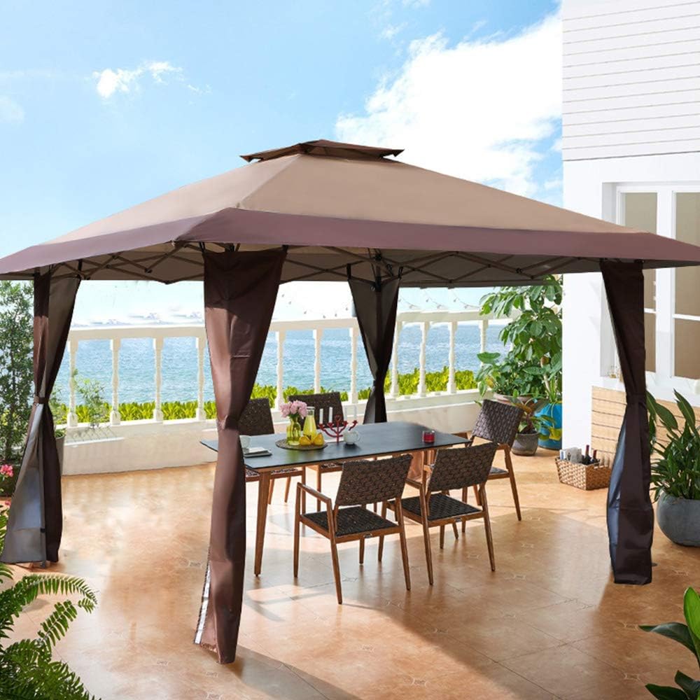 13'x13' Brown UV Block Sun Shade Gazebo Canopy with Hardware Kits O314