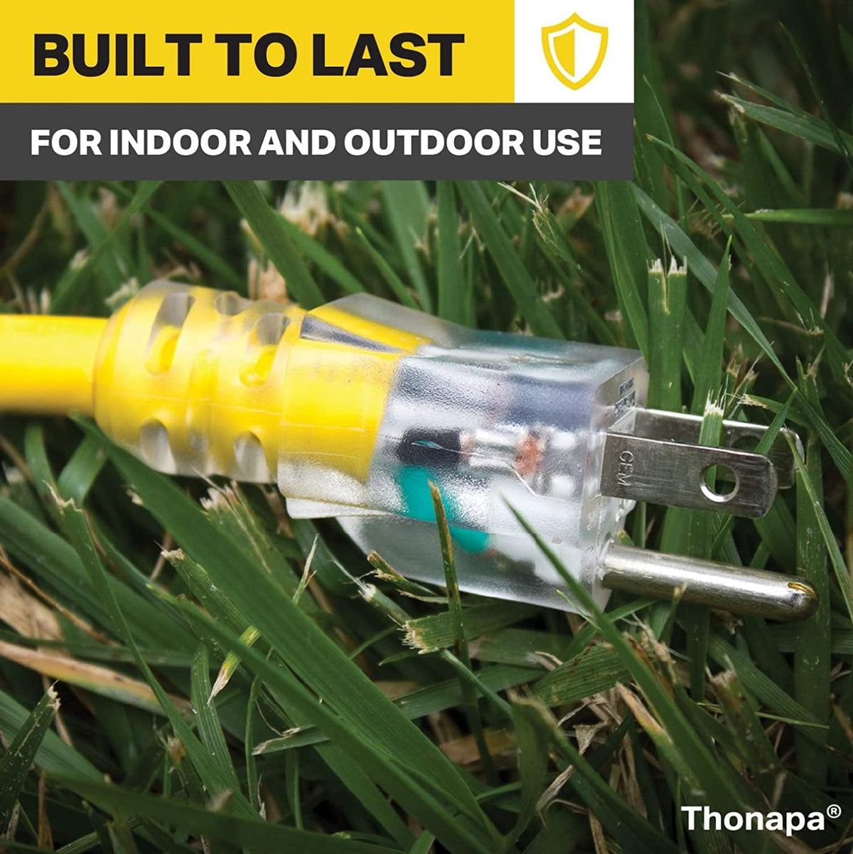 14/3 Heavy Duty Lighted Outdoor Extension Cord Yellow 3 Prong Grounded Plug 100 Ft SJTW P7518
