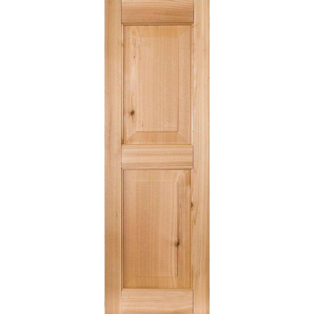15 in. x 76 in. Real Wood Raised Panel Shutters Pair Unfinished B225