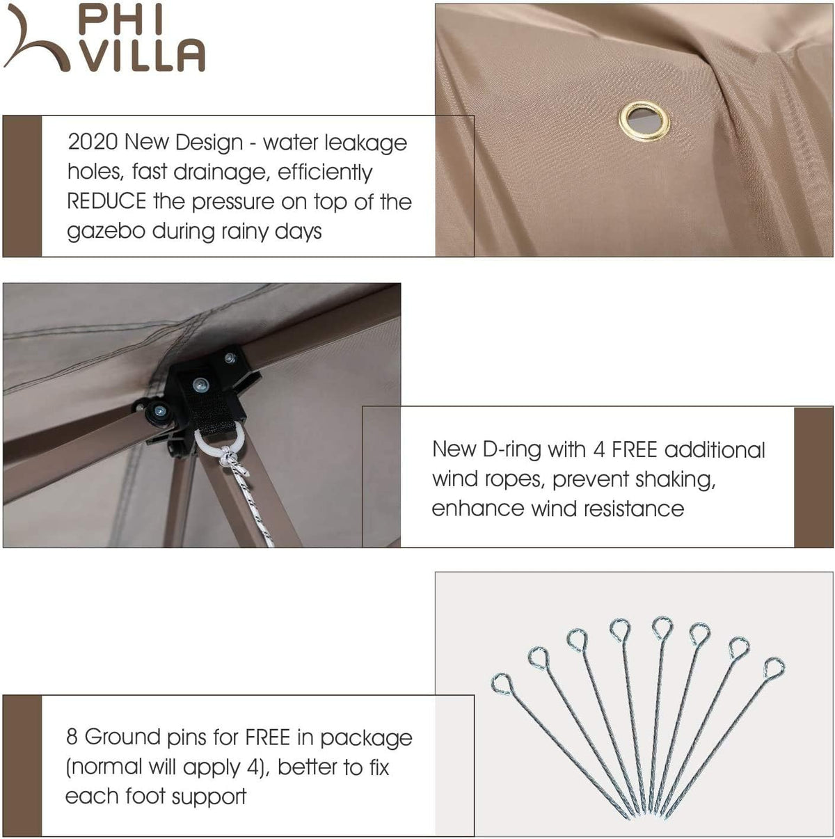 13'x13' Brown UV Block Sun Shade Gazebo Canopy with Hardware Kits O314