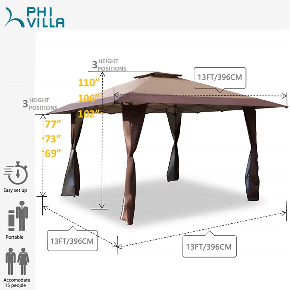 13'x13' Brown UV Block Sun Shade Gazebo Canopy with Hardware Kits O314