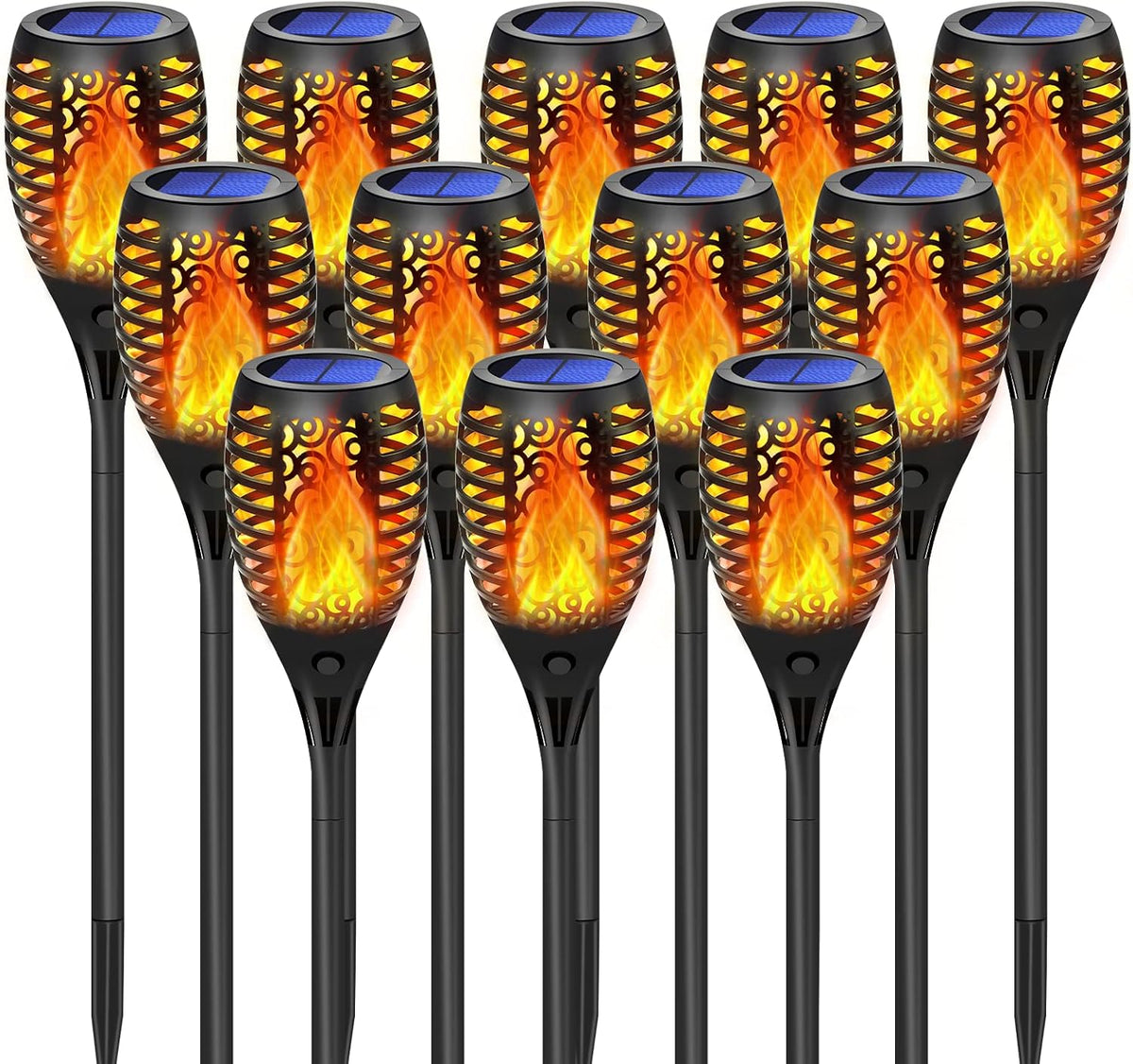 12 Pack Solar Torch Lights with Flickering Flame P62800