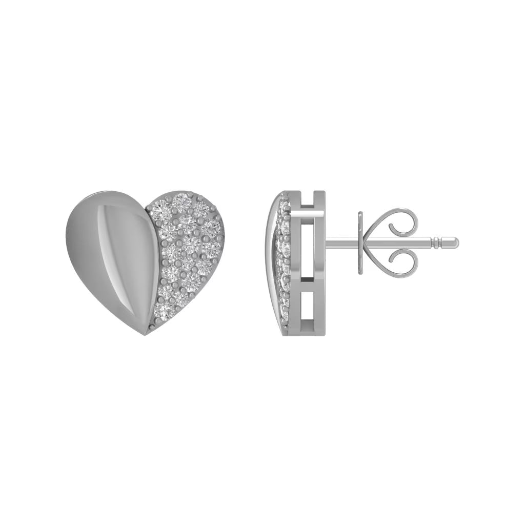 10K White Gold Diamond Heart Stud Earrings R4117