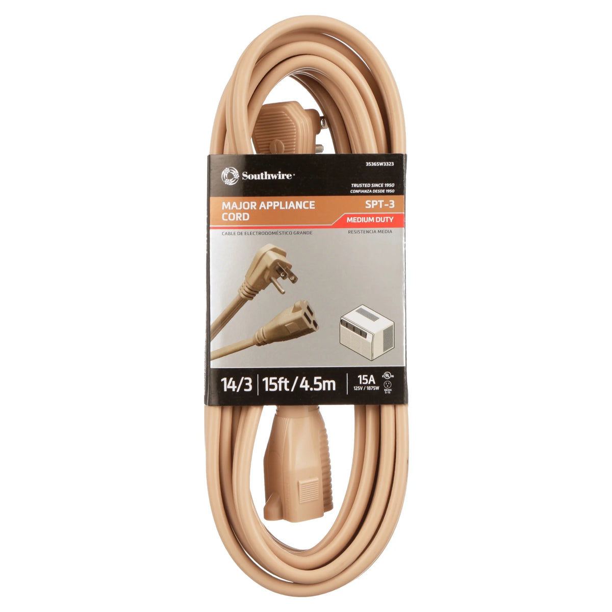 14/3 15' Beige SPT-3 Extension Cord T9610