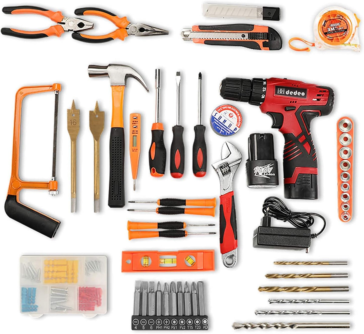 16.8V Cordless Drill Driver Tool Kit, 108-Piece Household Tool Kit Set Pack of 2 F371