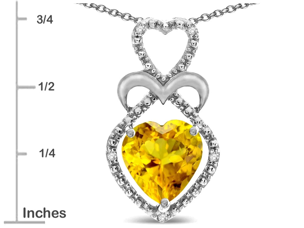 14k White Gold Citrine Heart Pendant Necklace C896