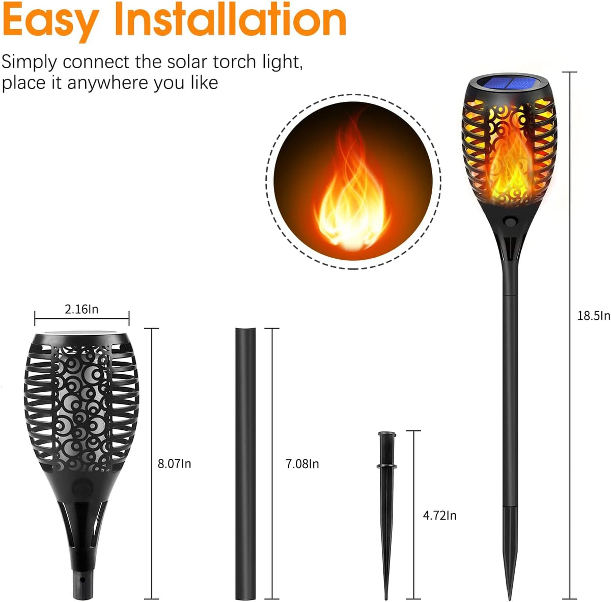 12 Pack Solar Torch Lights with Flickering Flame P62800