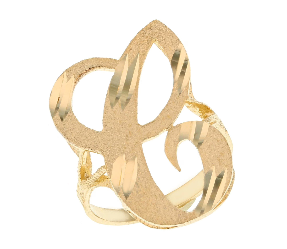 14k Yellow Gold Diamond Cut Cursive Letter C Ring B9954