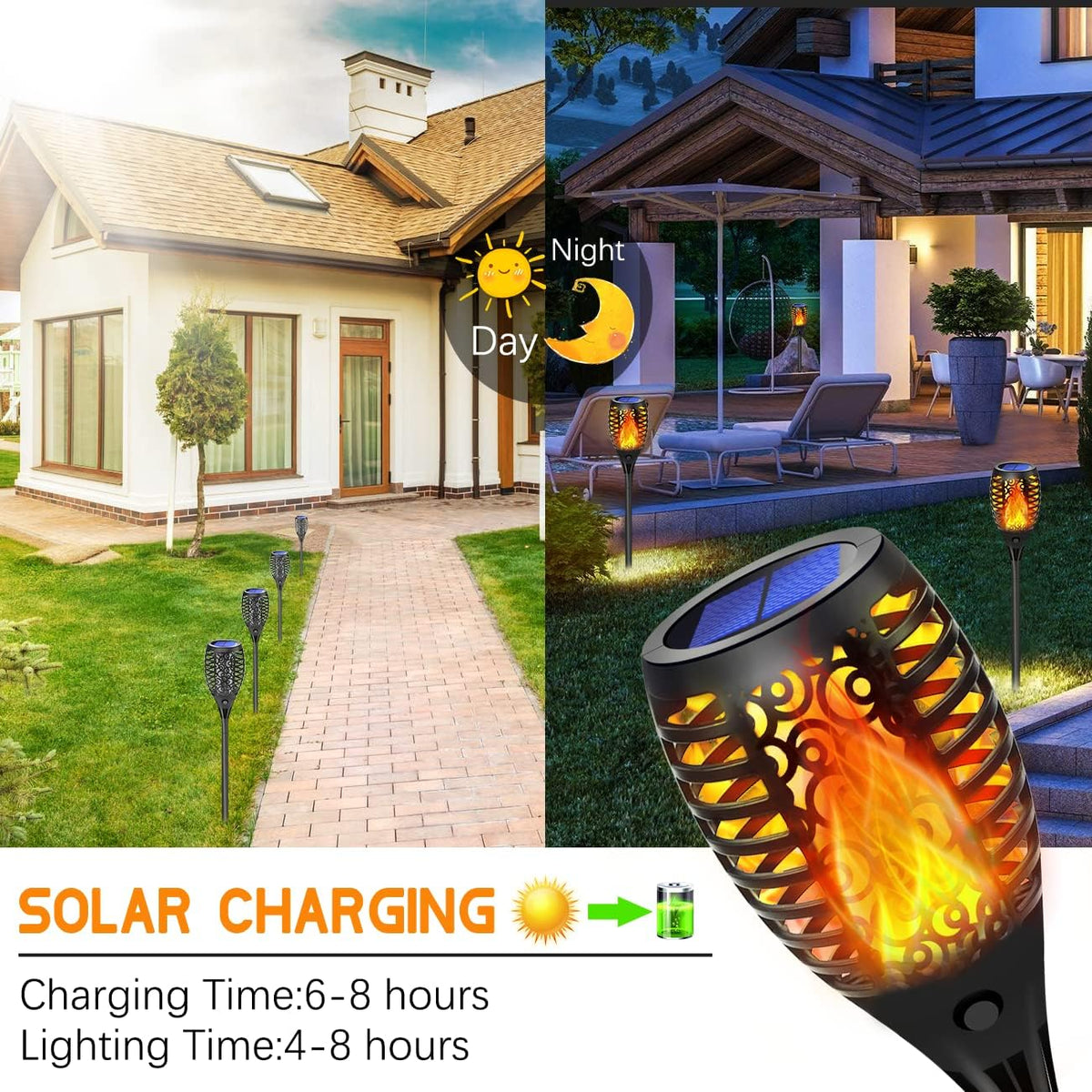 12 Pack Solar Torch Lights with Flickering Flame P62800