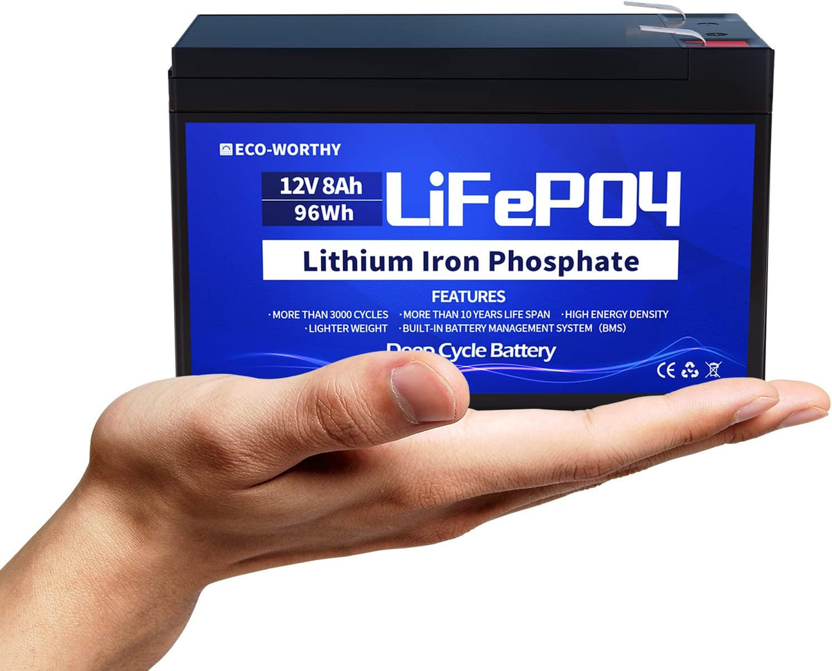 12V 8Ah LiFePO4 Lithium Iron Phosphate Battery Pack of 2 O541195