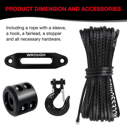 1/4" 50 Ft Black Synthetic Winch Rope with Steel Hook M658819