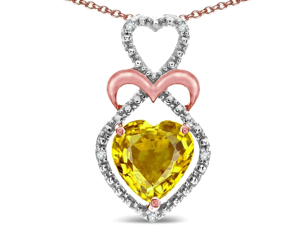 14k White Gold Citrine Heart Pendant Necklace C896