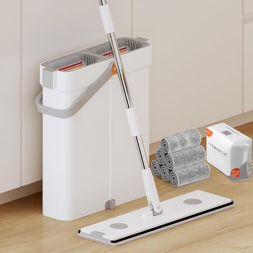 16'' Flat Mop and Bucket with Wringer Set with 4 Microfiber Pads R82753