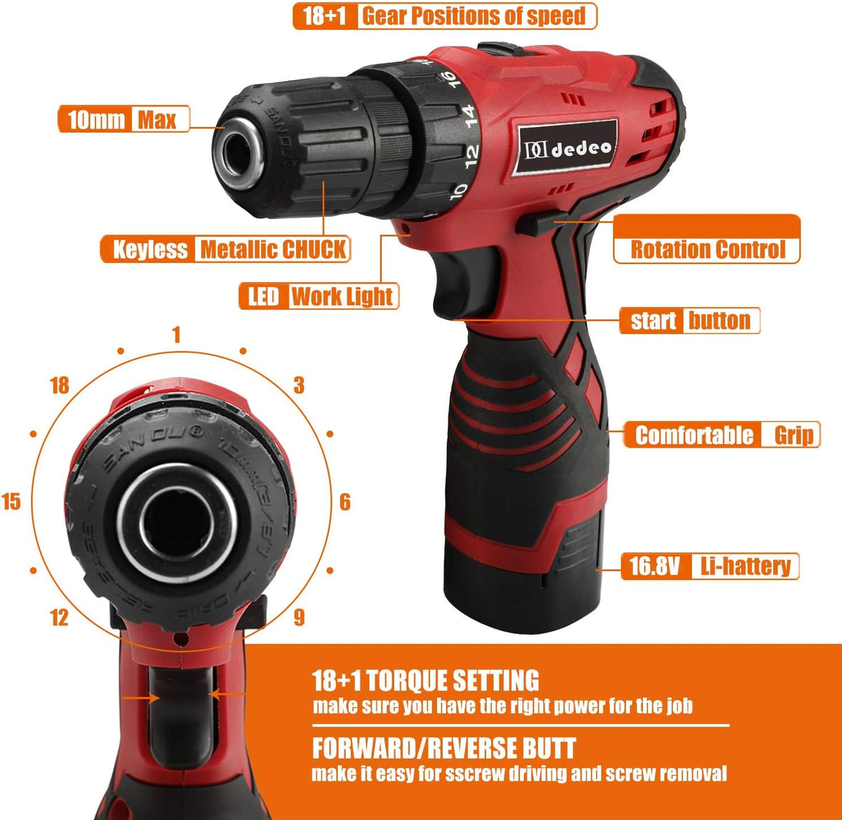 16.8V Cordless Drill Driver Tool Kit, 108-Piece Household Tool Kit Set Pack of 2 F371