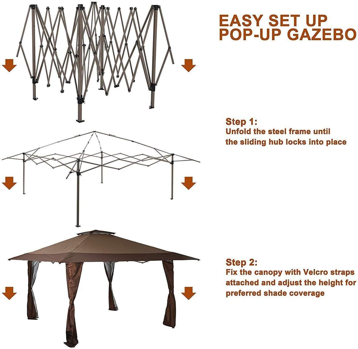 13'x13' Brown UV Block Sun Shade Gazebo Canopy with Hardware Kits O314