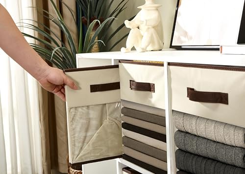 13 Inch Fabric Cube Storage Bins with Clear Window, Beige (6pcs) Y272