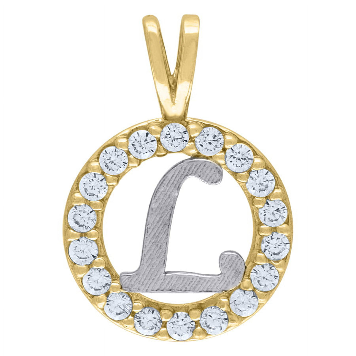 10k Two Tone Gold CZ Round Charm Pendant Necklace S28889