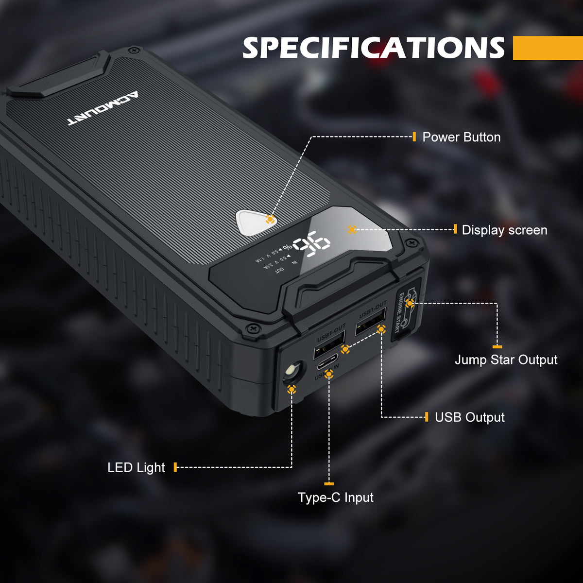 1500A Peak Portable Car Jump Starter with LED Display P374241