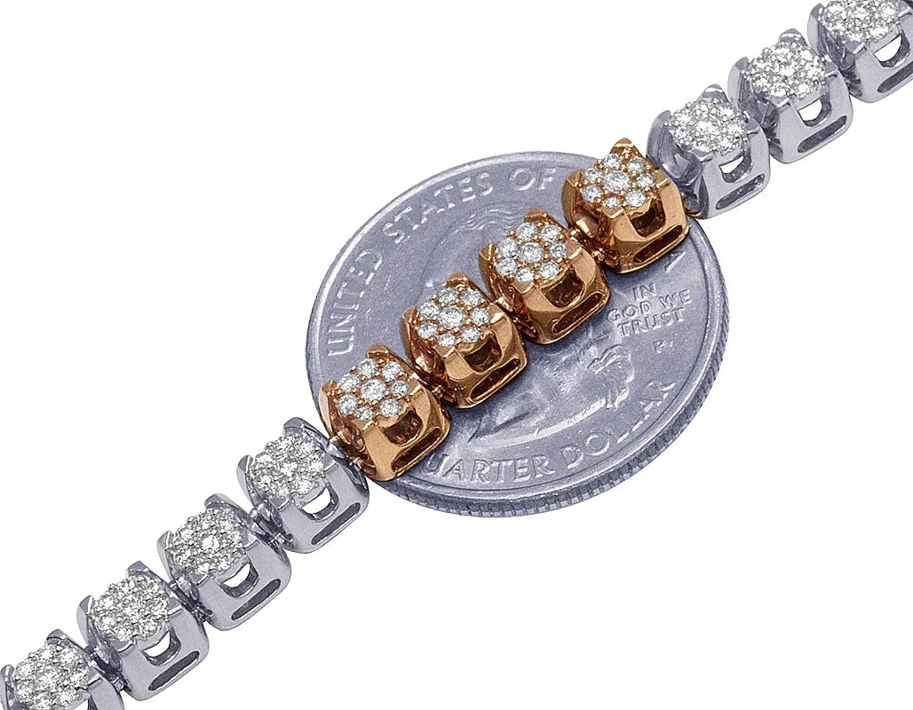 10K Two Tone Gold Diamond Cluster Chain Necklace 10 CT 24" P7742