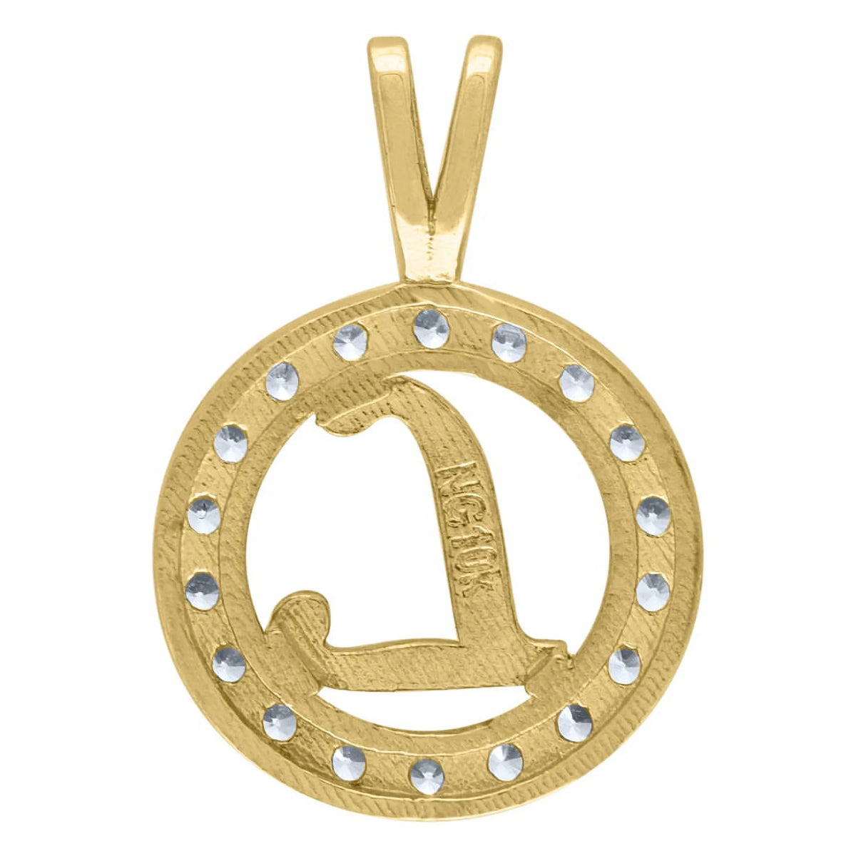 10k Two Tone Gold CZ Round Charm Pendant Necklace S28889