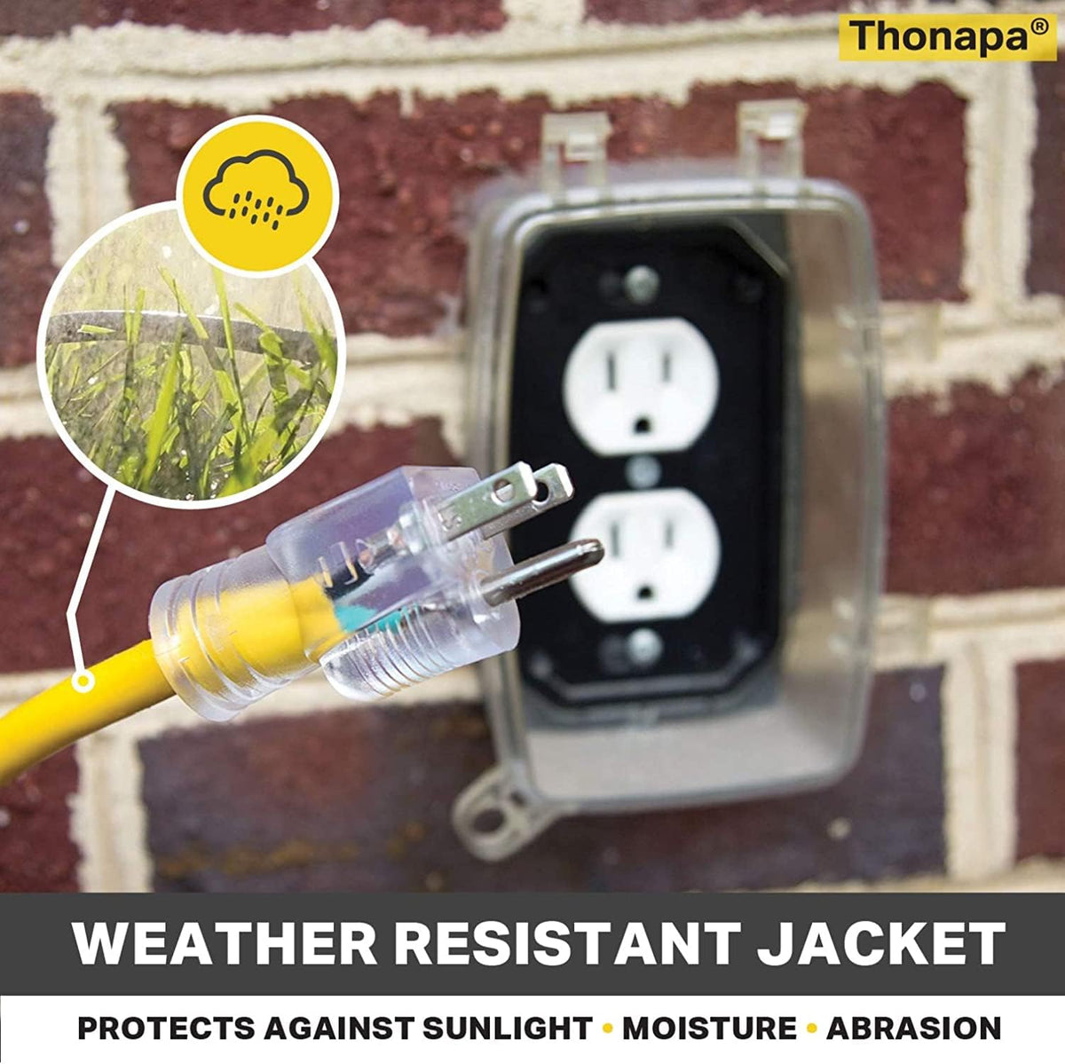 14/3 Heavy Duty Lighted Outdoor Extension Cord Yellow 3 Prong Grounded Plug 100 Ft SJTW P7518