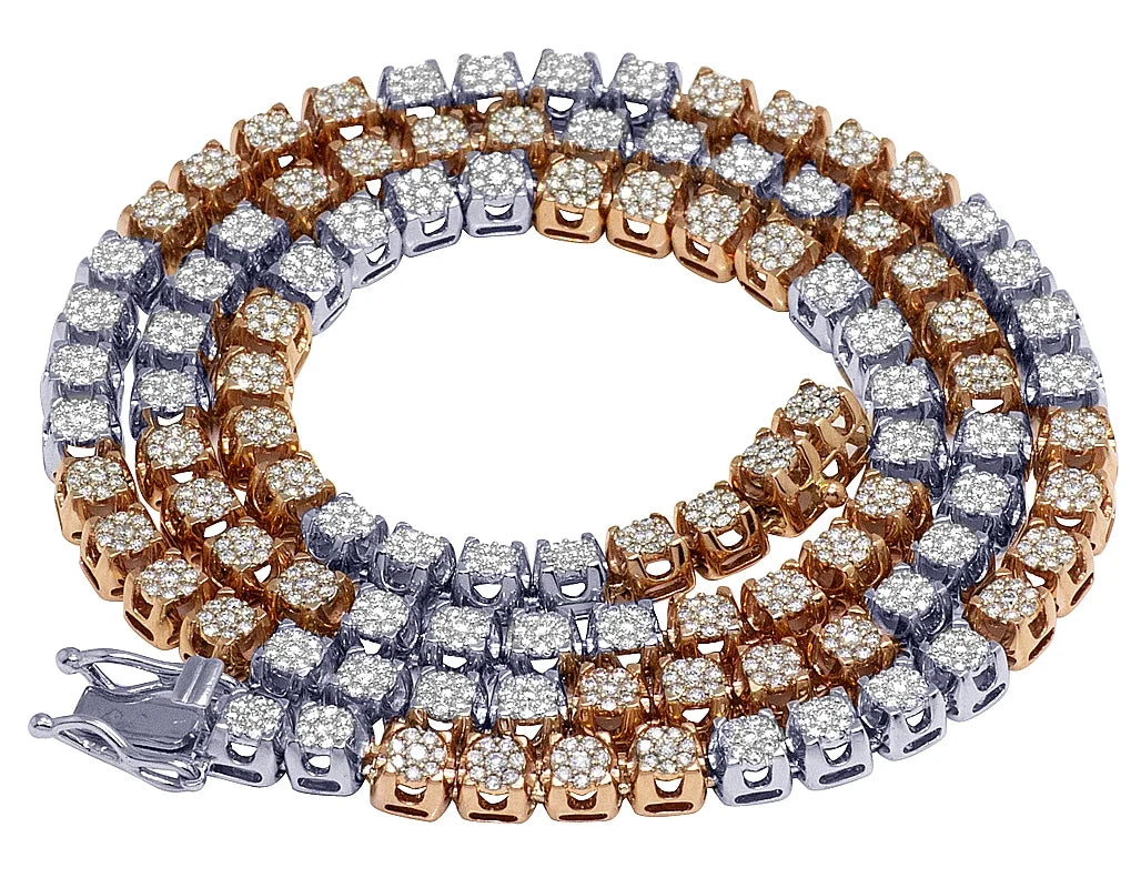 10K Two Tone Gold Diamond Cluster Chain Necklace 10 CT 24" P7742