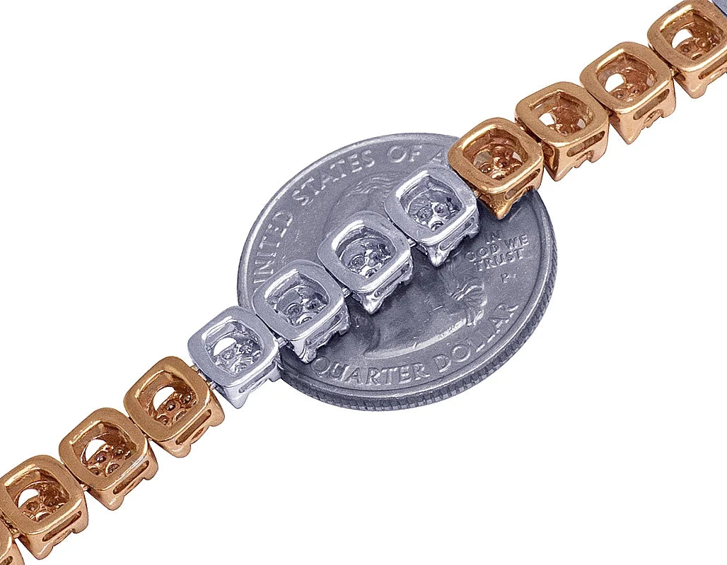 10K Two Tone Gold Diamond Cluster Chain Necklace 10 CT 24" P7742