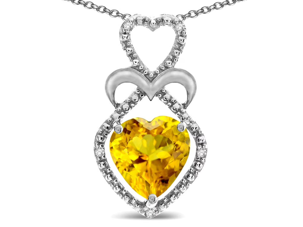 14k White Gold Citrine Heart Pendant Necklace C896