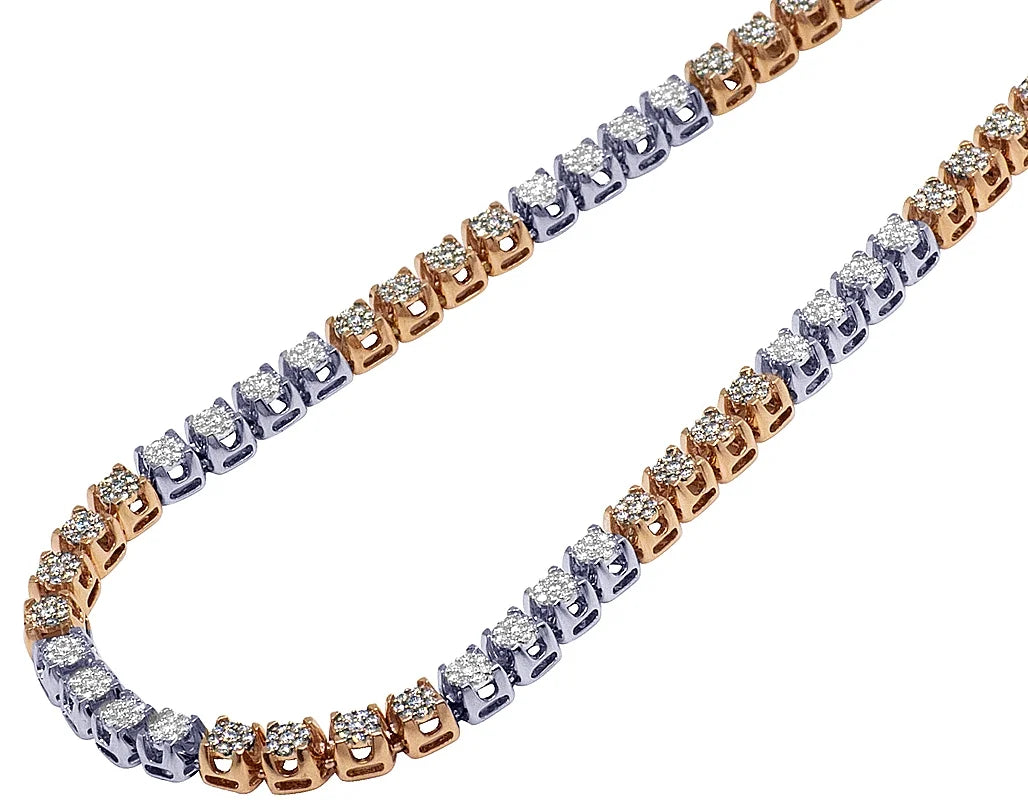 10K Two Tone Gold Diamond Cluster Chain Necklace 10 CT 24" P7742